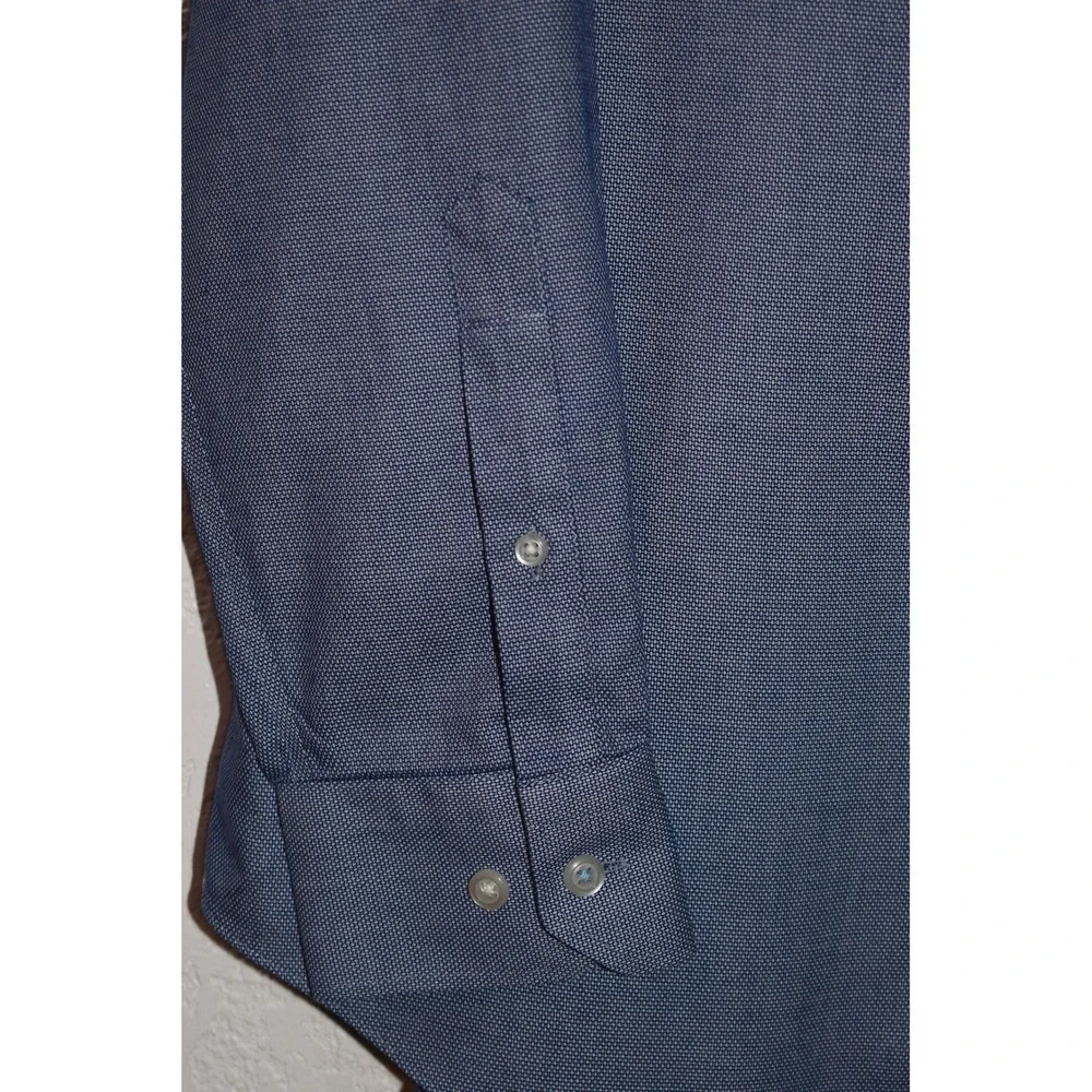 Banana Republic Grant Fit Blue Non-Iron Cotton Stretch Dress Shirt Medium Mens